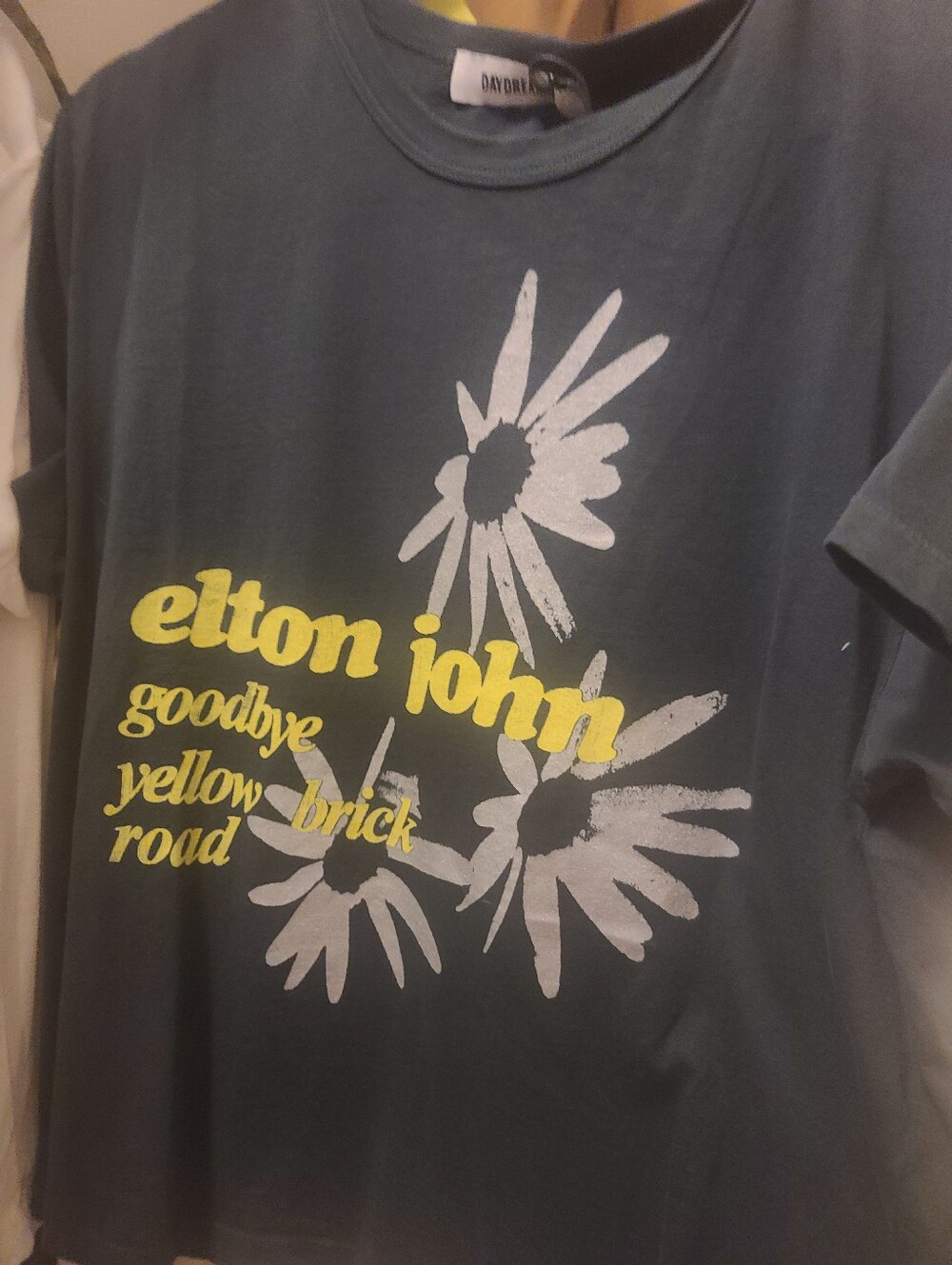 NWT Daydreamer Charcoal Graphic Tee with Yellow Elton John Print